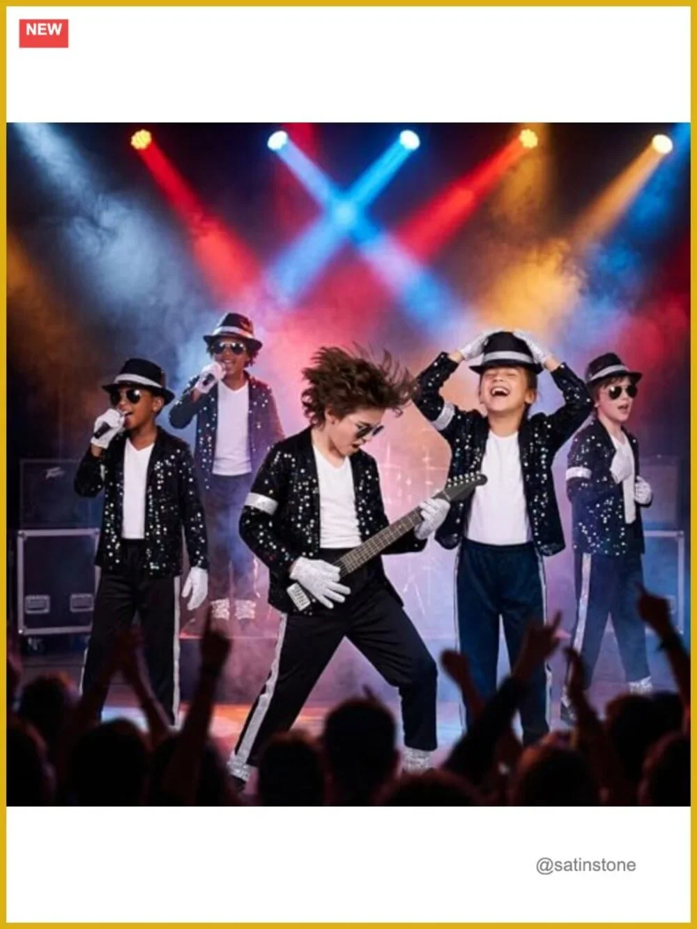Kids 80s 90s Pop Star Costume 7-Piece Halloween Dance Outfit Set